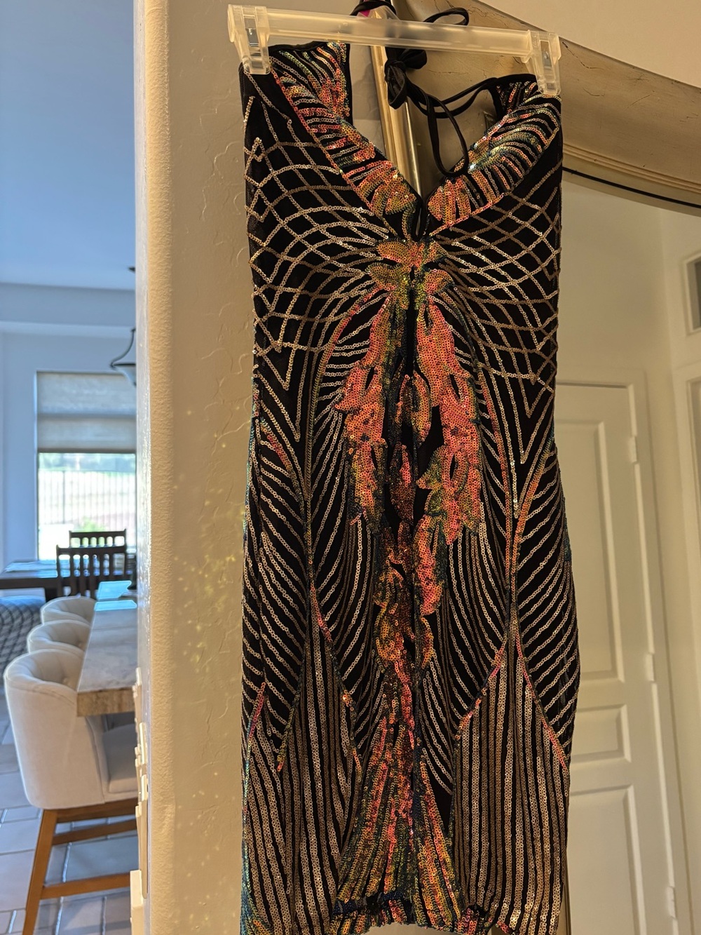 Embellished Sequin Halter Dress with Multicolor Accents